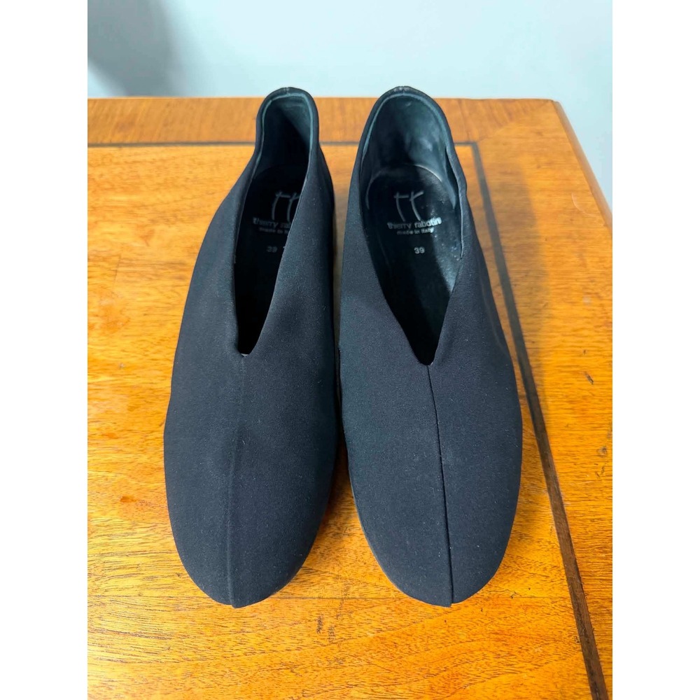 Thierry Rabotin Womens 39 Black fabric Wedge Loafers V-Cut Slip On Italy